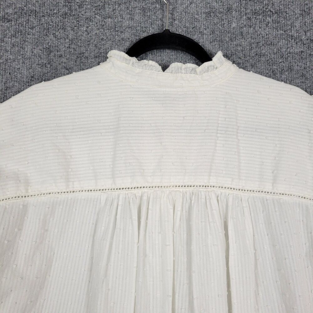 PILCRO Oversized Ruffled Blouse White Swiss Dot Striped Button Up Top SIZE XL - Picture 10 of 15